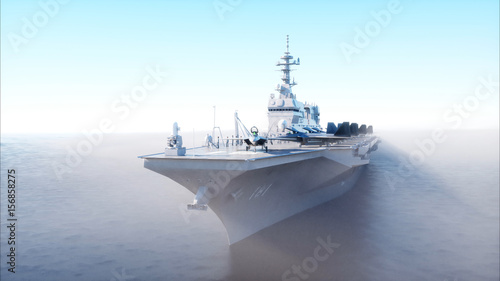 Fotoobraz na płótnie Lotniskowiec w morze, ocean z wojownikiem. Koncepcja wojny i broń. 3d rendering.