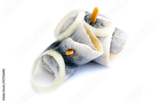 Plakat Rollmops śledzia śledź odizolowywający odizolowywającym na białym tle, cięcie out