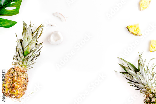 tropical fruits for summer design on white background top view mock-up