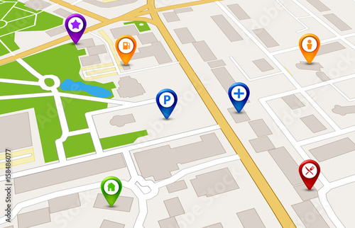 Zdjęcie XXL Perspektywa city map Koncepcja usługi GPS. 3d projekt mapy miasta