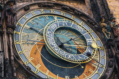 Fototapeta Detail of the astronomical clock in the Old Town Square in Prague, Czech Republic. Toned image