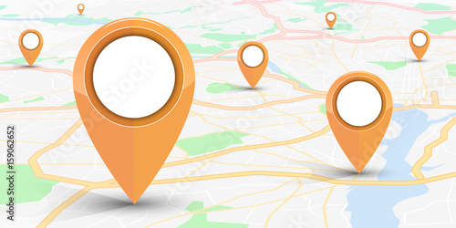 Zdjęcie XXL Nawigator GPS pin mock up pomarańczowy kolor na mapie ulic miasta