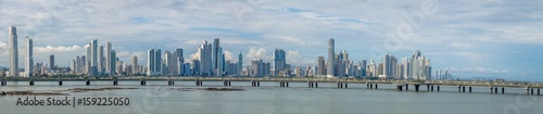 Fototapeta Panoramic view of Panama City skyline with skyscrapers and Cinta Costera (Coastal Beltway) - Panama City, Panama