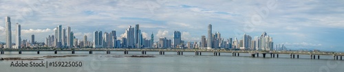 Panoramic view of Panama City skyline with skyscrapers and Cinta Costera (Coastal Beltway) - Panama City, Panama