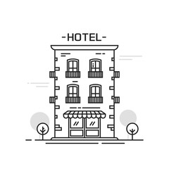Hotel building line outline cartoon style vector illustration isolated on white background