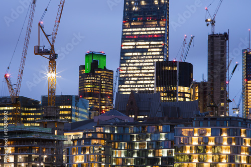 night view of modern buildings in London city