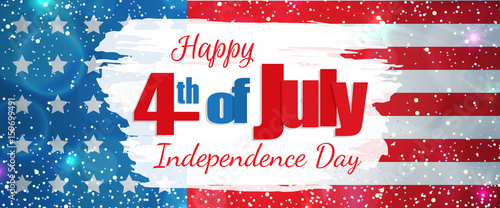 Happy 4th of July, Independence Day greeting card horizontal banner. Happy July Fourth. Vector