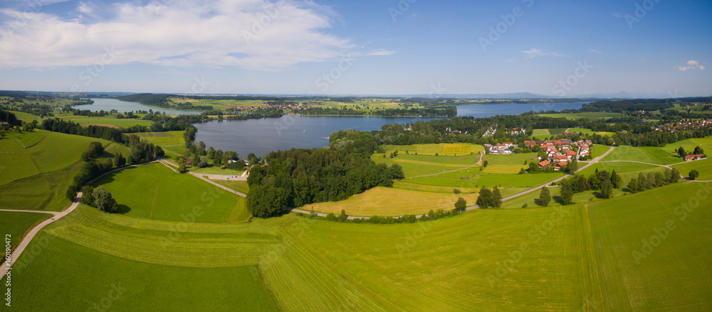 Aerial: Lake "Waginger See" in summer 