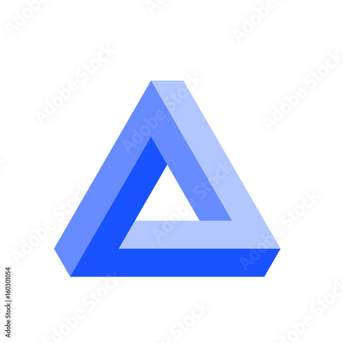 Zdjęcie XXL Ikona trójkąta Penrose na niebiesko. Złudzenie optyczne obiektu geometrycznego 3D. Ilustracji wektorowych.