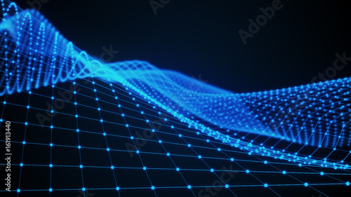 Plakat Streszczenie 3d powierzchnia wygląda jak lejek. Futurystyczny styl technologii. Perspektywa siatki tekstura tło. 3d ilustracja.