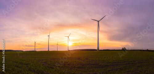Zdjęcie XXL Windräder Windrad Windpark Panorama Windenergie Sunrise Podświetlenie,