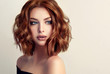 Beautiful model girl with short hair .Woman with red curly hair. Red head .
Beautiful model girl with short hair .Woman with red curly hair. Red head .