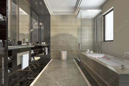 Fototapeta 3d rendering modern classic bathroom with luxury tile decor with nice view from window