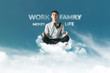 Work Life Balance Concept, Young Businessman Siting on Cloud above the sky with Yoga meditation posture, Supernatural photography Work Life Balance Concept, Young Businessman Siting on Cloud above the sky with Yoga meditation posture, Supernatural photography