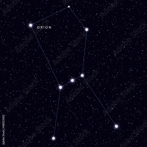 Zdjęcie XXL Sky Map z nazwą gwiazd i konstelacji. Astronomiczny symbol konstelacji Oriona