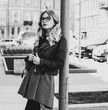 blonde gir in the summer city, black and white picture blonde gir in the summer city, black and white picture