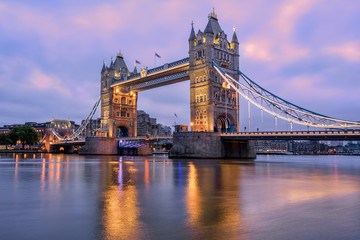 Tower Bridge in London, UK, in sunrise morning light