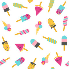 Ice cream seamless pattern on a white background. Vector illustration