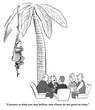 Business or legal cartoon about new clients not growing on trees, but a client is, in fact, swinging in from a tree. Business or legal cartoon about new clients not growing on trees, but a client is, in fact, swinging in from a tree.