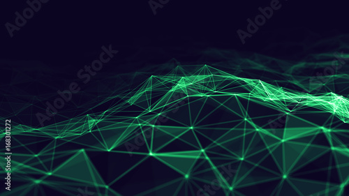 Fotoobraz na płótnie Grafika trójwymiarowa Abstrakcyjna futurystyczne kropek i linii. komputerowa struktura geometrycznego połączenia cyfrowego. Futurystyczny streszczenie siatki. Projekt z splotem. Big Data. Inteligencja sztuczna