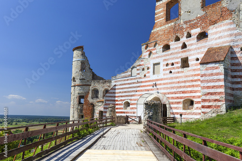 Plakat Renesansowy zamek, budynek obronny, ruiny, w słoneczny dzień, województwo lubelskie, Janowiec, Polska