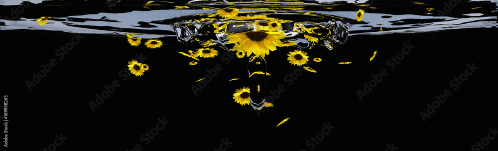 Header mit Sonnenblumen. 3d-Illustration