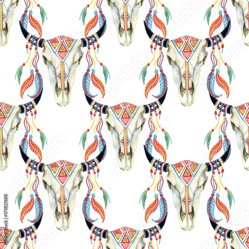 Fototapeta watercolor cow skull