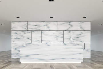 Marble and glass reception lobby closeup