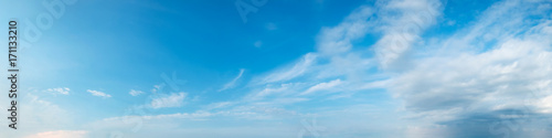 Fototapeta Vibrant color panoramic sky with cloud on a sunny day. Beautiful cirrus cloud. Panorama high resolution photograph.