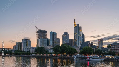 Frankfurt city skyline day to night sunset timelapse, Frankfurt, Germany, 4K Time lapse