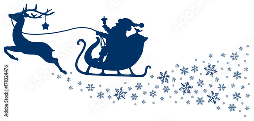 Dark Blue Christmas Sleigh With Star & Snowflakes