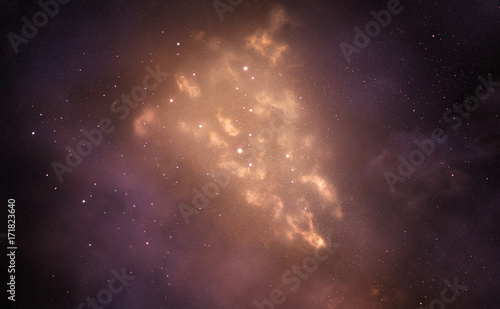 Fotoobraz na płótnie Galaxy z Golden Bright Shining Mgławica. Gwiaździste niebo. Wszechświat wypełniony gwiazdami.