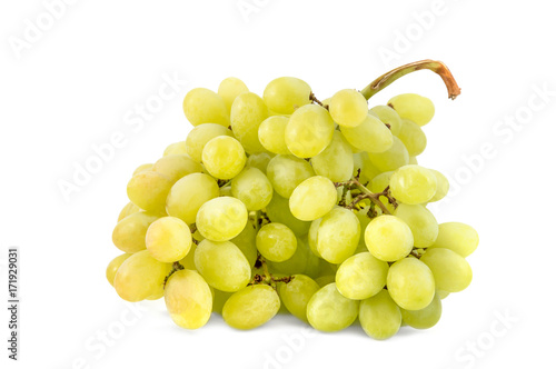 Green grape. Bunch with ripe berries of grapes on a white background.