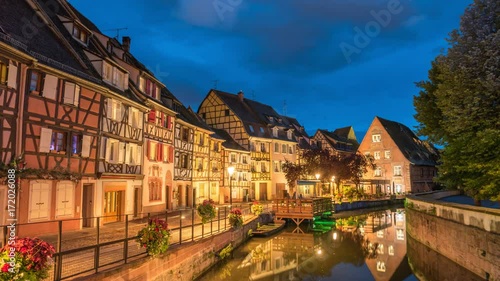 Colmar Half Timber House city skyline day to night timelapse, Colmar, France, 4K Time lapse