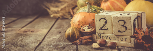 Thanksgiving concept - decorations with pumpkins