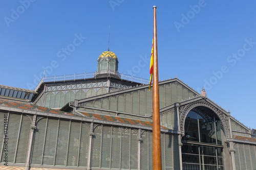 Plakat Fasada Born Market, XIX wiek. Dzielnica Gotycka w Barcelonie. Barcelona, Katalonia, Hiszpania