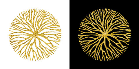 Concept gold glitter tree branch circle symbol