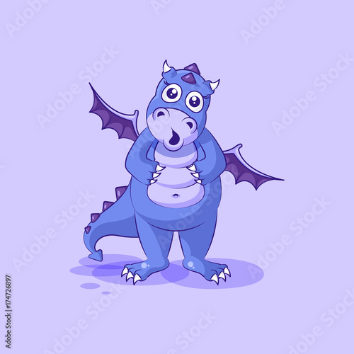 Plakat Wektor Emoji postać dinozaura kreskówki dinozaura zaskoczony wielkim emoticon naklejki oczu