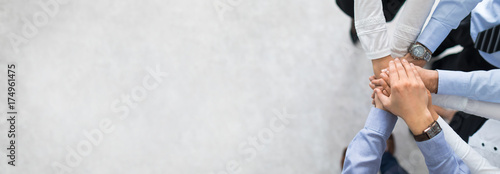 Stack of hands. Unity and teamwork concept.