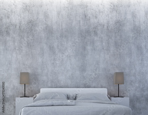Plakat Loft sypialni i betonowej ściany tekstury wewnętrzny projekt / 3D rendering
