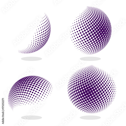 Plakat Abstrakcjonistyczna kula ziemska kropkująca sfera, 3d halftone skutka wektoru tło. Zestaw kolorów ilustracji wektorowych.