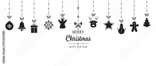 christmas ornament elements hanging black isolated background