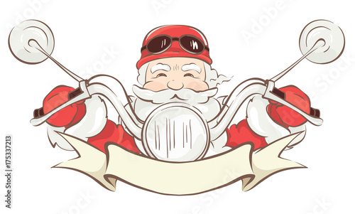 Santa biker / Vector illustration, card - Santa Claus on chopper