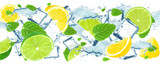 lime and lemon splash water and ice cubes isolated