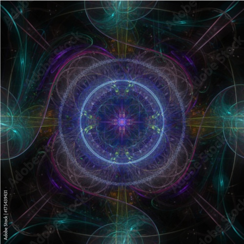 Plakat Fractal kwiat - cyfrowo odpłacająca się grafika kwadrata płytka z kwiecistym motywem