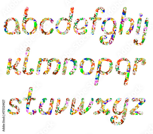 colorful English alphabet consisting of butterflies of different colors