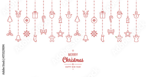christmas ornament elements hanging red white background