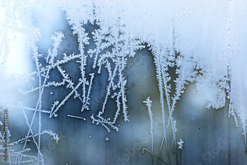 ice flower on window in winter
