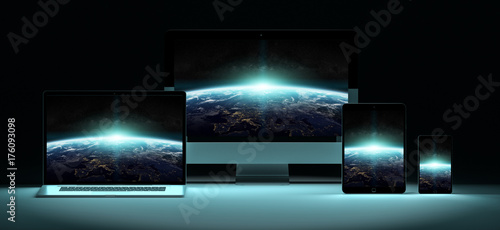 Modern digital silver tech device 3D rendering