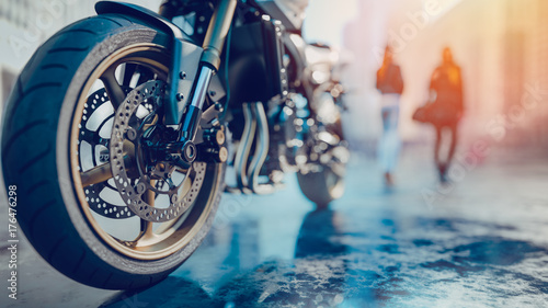 Fotoobraz na płótnie Koła motocyklowe W mieście znów jest kobieta. Redd i ilustracje.